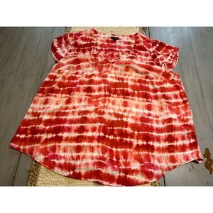 Torrid Red White Tie Dye Cap Sleeves V-Neck Shirt Blouse Casual Sz 0 US L
